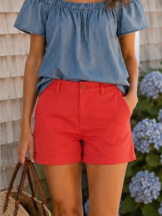 L.L. Bean Pants - L.L. BEAN Favorite Fit Washed Cotton Chino Shorts Coral Red Sea Rose Size 18 NWT